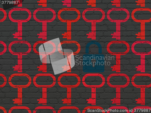 Image of Security concept: closed padlock icon on wall background