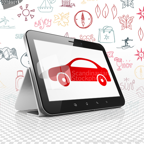 Image of Travel concept: Tablet Computer with Car on display