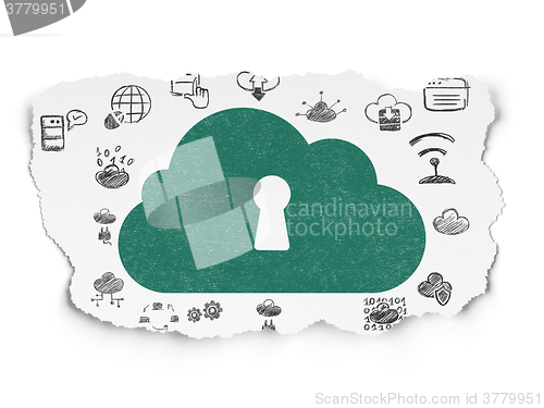 Image of Cloud technology concept: Cloud With Keyhole on Torn Paper background