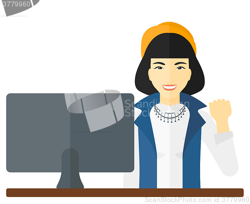 Image of Cheerful successful woman.