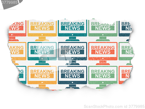 Image of News concept: Breaking News On Screen icons on Torn Paper background