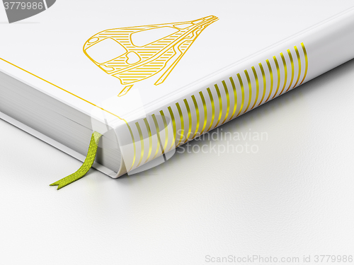 Image of Vacation concept: closed book, Train on white background