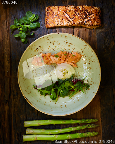 Image of Poached eggs with salmon and rasparagus