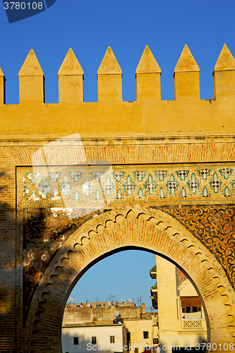 Image of morocco arch in   construction street  the blue  