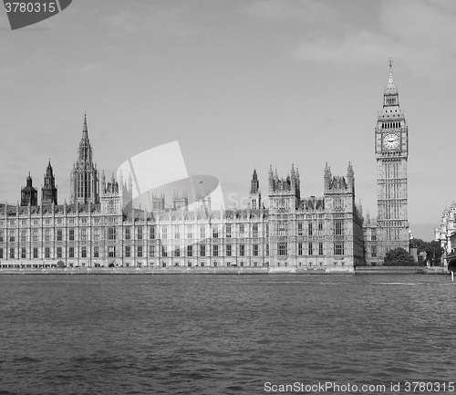 Image of Black and white Houses of Parliament in London