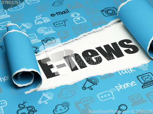 Image of News concept: black text E-news under the piece of  torn paper