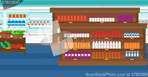 Image of Background of supermarket shelves.