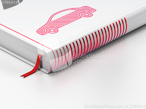 Image of Vacation concept: closed book, Car on white background