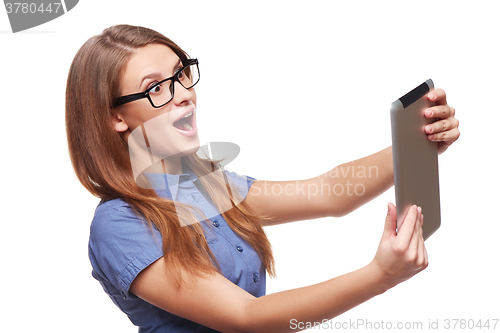 Image of Business woman using digital tablet computer PC 
