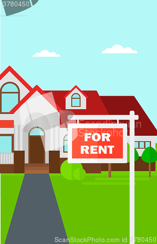 Image of Background of house with for rent real estate sign.