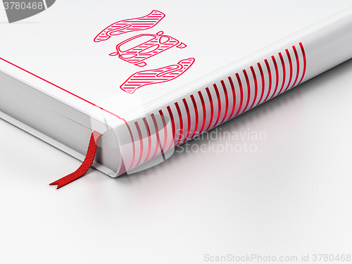 Image of Insurance concept: closed book, Car And Palm on white background