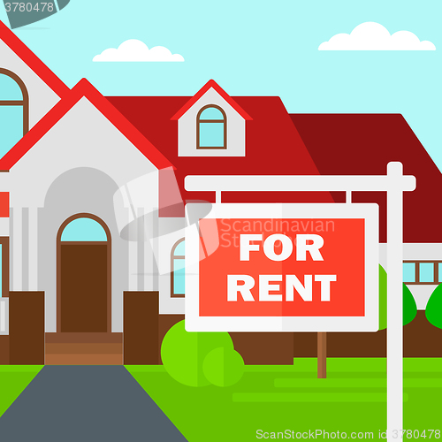 Image of Background of house with for rent real estate sign.