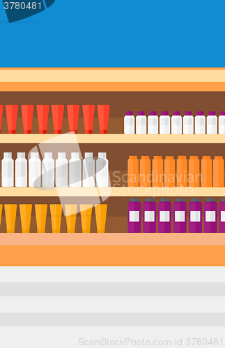 Image of Background of shelves in supermarket with toiletry.