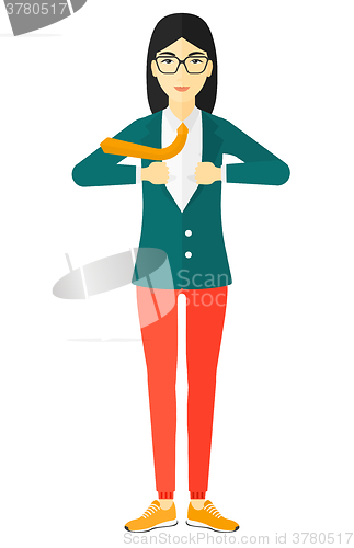 Image of Woman taking off jacket.