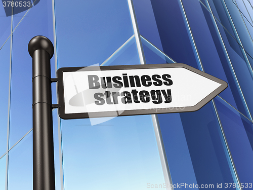 Image of Finance concept: sign Business Strategy on Building background