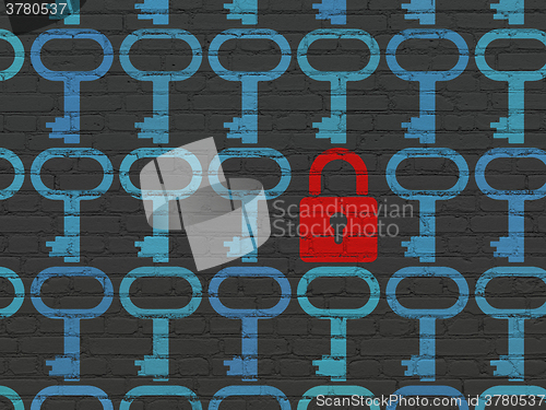 Image of Safety concept: closed padlock icon on wall background