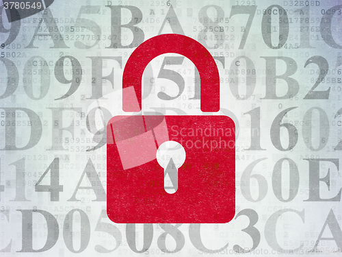 Image of Information concept: Closed Padlock on Digital Paper background