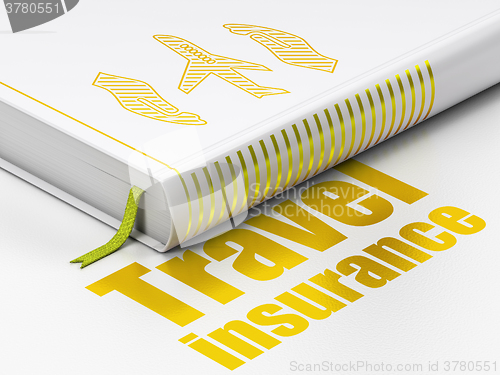 Image of Insurance concept: book Airplane And Palm, Travel Insurance on white background