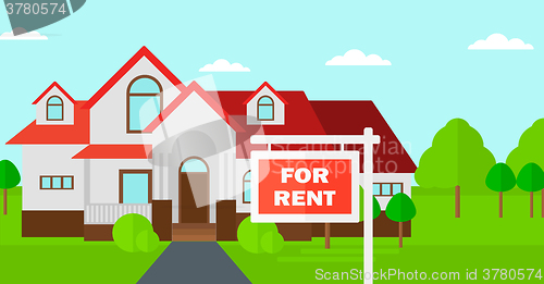 Image of Background of house with for rent real estate sign.