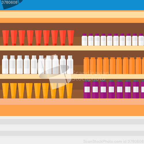 Image of Background of shelves in supermarket with toiletry.