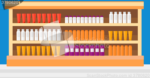 Image of Background of shelves in supermarket with toiletry.