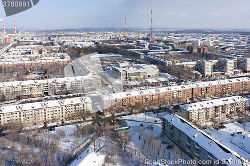 Image of Residential district with TV towers. Tyumen.Russia