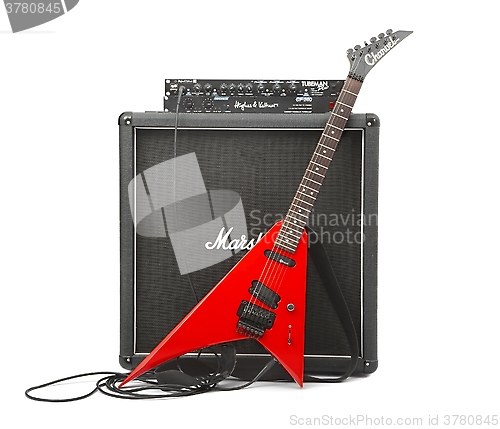 Image of Electric guitar equipment, preamp, power amp, cabinet