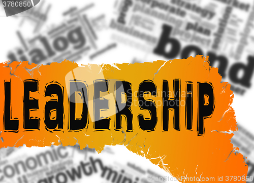 Image of Word cloud with leadership word on yellow and red banner
