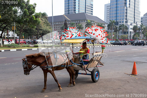 Image of horse drawn carriage in the streets of Jakarta