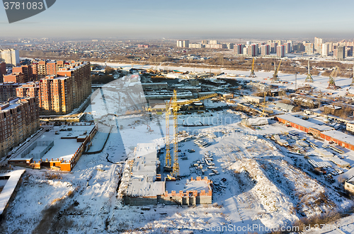 Image of Construction site near river port in Tyumen.Russia