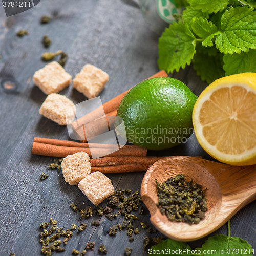 Image of berries  tea composition