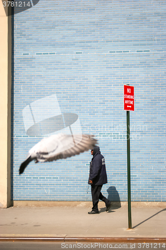 Image of Man walking on sidewalk