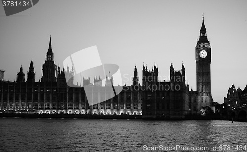 Image of Black and white Houses of Parliament in London