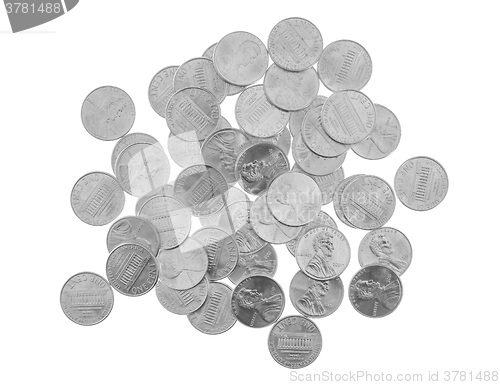 Image of Black and white Dollar coins 1 cent wheat penny