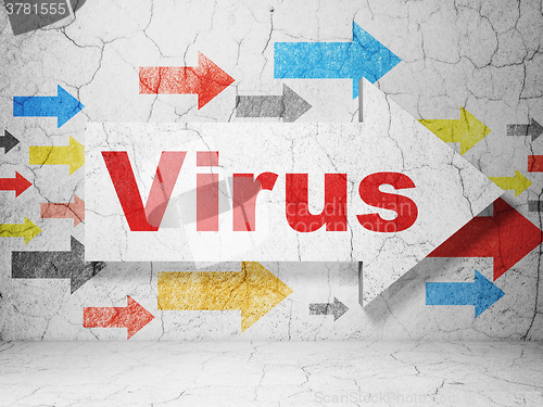 Image of Safety concept: arrow with Virus on grunge wall background