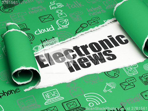 Image of News concept: black text Electronic News under the piece of  torn paper