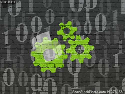 Image of Finance concept: Gears on wall background