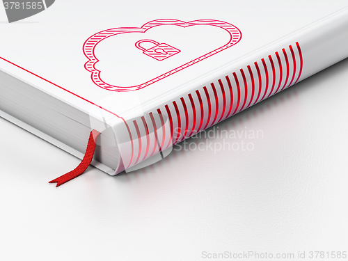 Image of Cloud networking concept: closed book, Cloud With Padlock on white background