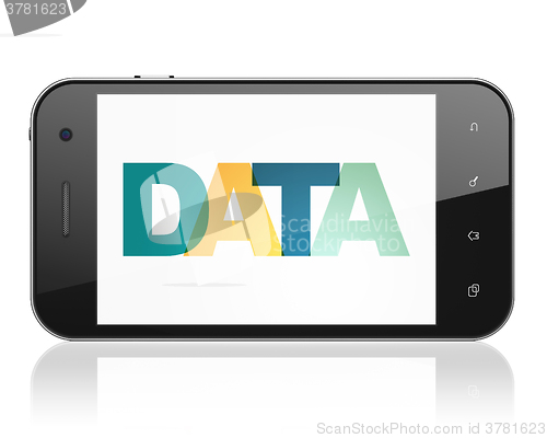 Image of Data concept: Smartphone with Data on  display