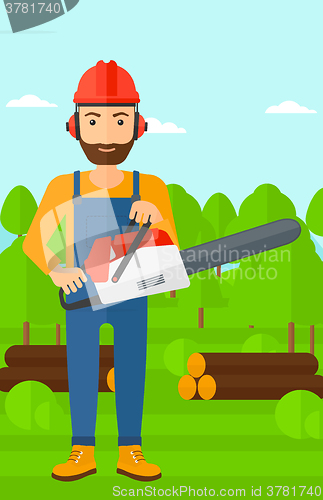 Image of Lumberjack with chainsaw.