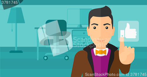 Image of Man pressing like button.