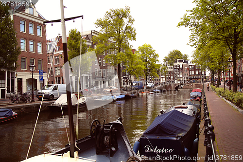 Image of AMSTERDAM, THE NETHERLANDS - AUGUST 18, 2015: View on Prinsengra