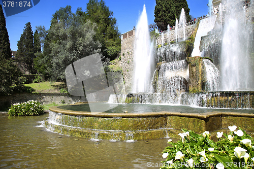 Image of TIVOLI, ITALY - APRIL 10, 2015: Tourists visiting Fountain of Ne