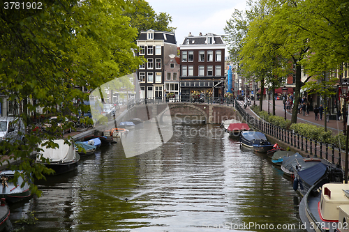 Image of AMSTERDAM, THE NETHERLANDS - AUGUST 18, 2015: View on Prinsengra