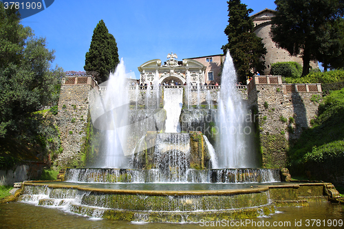 Image of TIVOLI, ITALY - APRIL 10, 2015: Tourists visiting Fountain of Ne