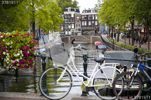 Image of AMSTERDAM, THE NETHERLANDS - AUGUST 18, 2015: View on Prinsengra
