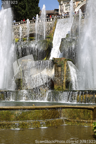 Image of TIVOLI, ITALY - APRIL 10, 2015: Tourists visiting Fountain of Ne