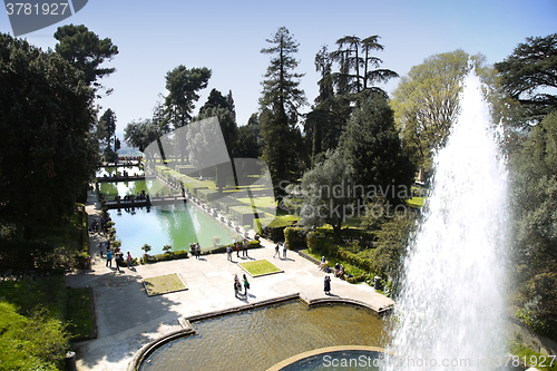 Image of TIVOLI, ITALY - APRIL 10, 2015: Tourists visiting Fountain of Ne