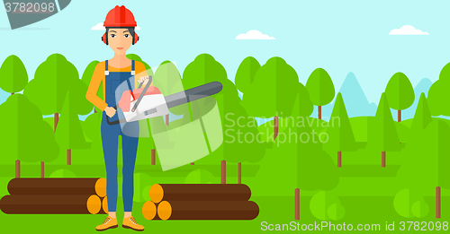 Image of Lumberjack with chainsaw.