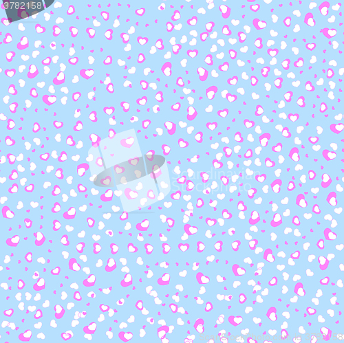 Image of azure wrapping paper with littie pink hearts
